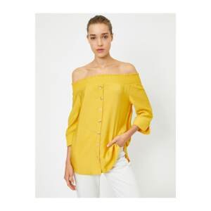 Koton Women's Yellow Buttoned Off Shoulder Sleeve Shirt