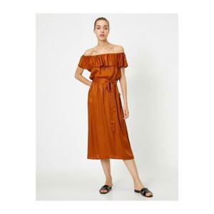 Koton Off Shoulder Short Sleeve Belted Dress