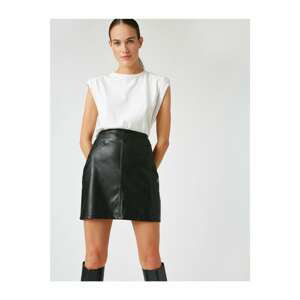 Koton Women's Black Faux Leather Mini Skirt