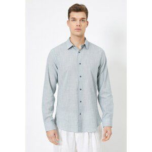 Koton Men's Blue Classic Collar Long Sleeve Shirt