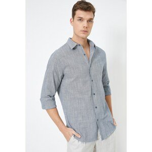 Koton Men's Navy Blue Classic Collar Long Sleeve Shirt