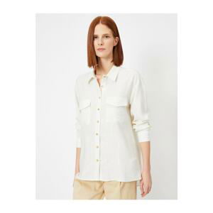 Koton Women's White Pocket Detailed Silvery Striped Viscose Shirt