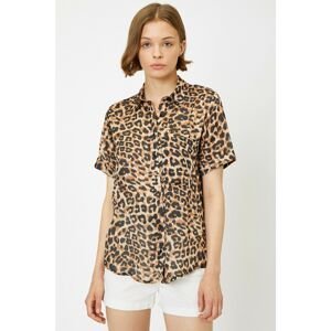 Koton Women's Brown Leopard Patterned Shirt