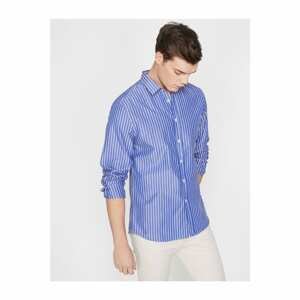 Koton Men's Navy Blue Classic Collar Long Sleeve Striped Shirt