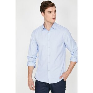 Koton Men's Blue Long Sleeve Classic Collar Shirt