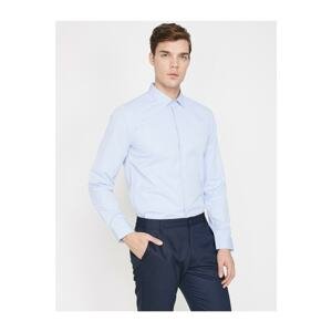 Koton Men's Blue Classic Collar Long Sleeved T-Shirt