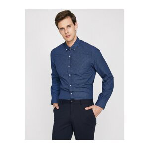 Koton Men's Navy Blue Classic Collar Long Sleeve Patterned Shirt