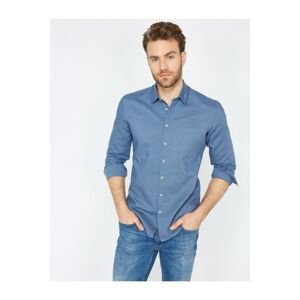 Koton Men's Blue Classic Collar Long Sleeved Pocket Detailed Shirt