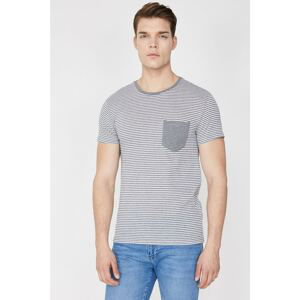 Koton Men's Gray Crew Neck Short Sleeved Pocket Detailed Striped T-Shirt