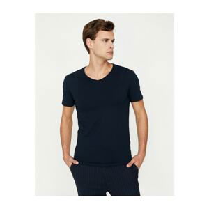 Koton Men's Navy Blue V-Neck T-shirt
