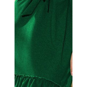 193-8 MAYA Dress with frills and a belt - BOTTLE GREEN