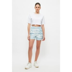 Trendyol Blue Tie-Dye Washed Lacing Detail Denim Shorts