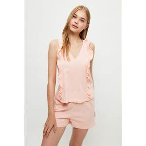 Trendyol Salmon Ruffle Detailed Knitted Pajamas Set