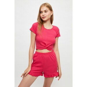 Trendyol Fuchsia Ruffle Detailed Knitted Pajamas Set