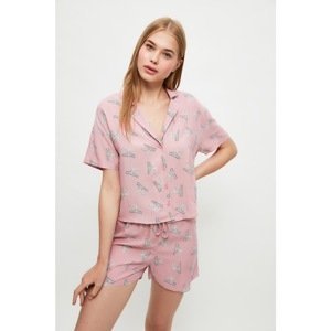 Trendyol Pink Dalmatian Patterned Woven Pajamas Set