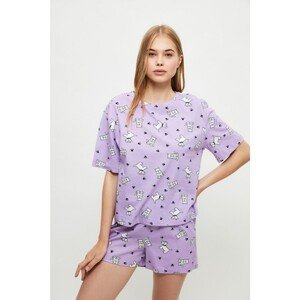 Trendyol Lilac Puppy Patterned Knitted Pajamas Set