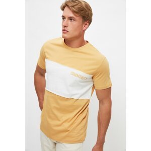 Trendyol Beige Men Regular Fit Crew Neck Short Sleeved Paneled Printed T-Shirt