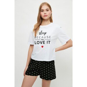 Trendyol Polka Dot Slogan Knitted Pajamas Set