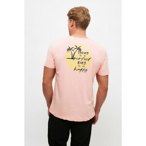 Trendyol Salmon Men Regular Fit Crew Neck Short Sleeved Printed T-Shirt