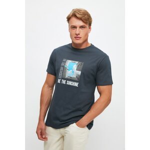 Trendyol Indigo Men Regular Fit Crew Neck Short Sleeve Printed T-Shirt
