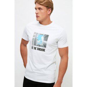 Trendyol White Men Regular Fit Crew Neck Short Sleeved Printed T-Shirt
