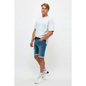 Trendyol Blue Men's Slim Fit Destroyed Denim Shorts & Bermuda