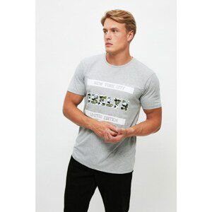 Trendyol Gray Men Regular Fit Crew Neck Short Sleeved Printed T-Shirt