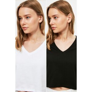 Trendyol 2-Pack Black-White V-Neck Knitted T-Shirt