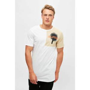 Trendyol White Men's Long Fit Crew Neck Short Sleeve Printed T-Shirt