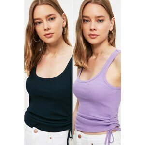 Trendyol Navy Blue-Lilac 2-Pack Shirred Detailed Corduroy Knitted Singlet