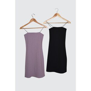 Trendyol 2-Pack Navy Blue-Lilac Strap Bodycon Mini Knitted Dress