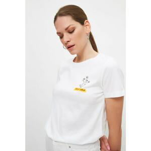 Trendyol White Back Printed Basic Knitted T-Shirt