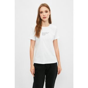 Trendyol White 100% Organic Cotton Printed Basic Knitted T-Shirt