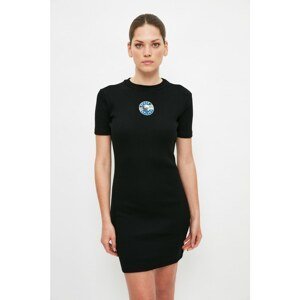 Trendyol Black Patch Detailed Knitted Dress
