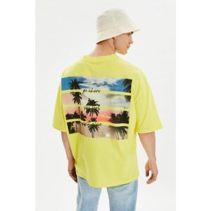 Trendyol Yellow Men's Oversize Crew Neck Short Sleeve Printed T-Shirt