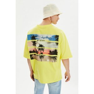 Trendyol Yellow Men's Oversize Crew Neck Short Sleeve Printed T-Shirt