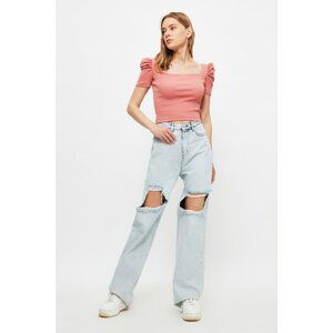 Trendyol Blue Ripped Detailed High Waist 90's Wide Leg Jeans