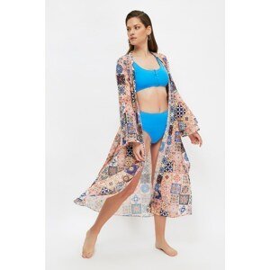 Trendyol Blue-Multi Tile Patterned Belted Kimono&Caftan