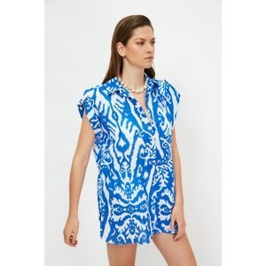 Trendyol Blue Ethnic Pattern Voile Beach Shirt
