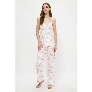 Trendyol Ecru Flamingo Patterned Woven Pajamas Set