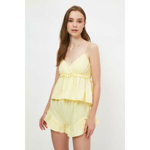 Trendyol Yellow Frilly Woven Pajamas Set