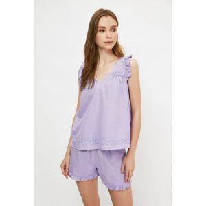 Trendyol Lilac Frilly Woven Pajamas Set