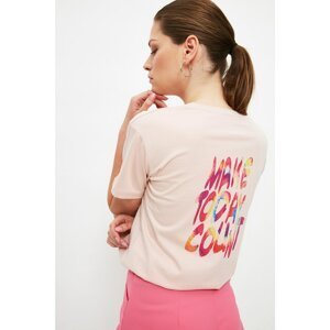 Trendyol Pink Semi-Fitted Back Printed Knitted T-Shirt