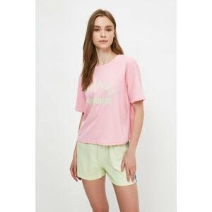 Trendyol Pink Slogan Knitted Pajamas Set