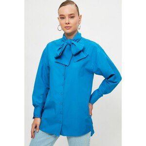 Trendyol Blue Tied Belt Collar Tunic