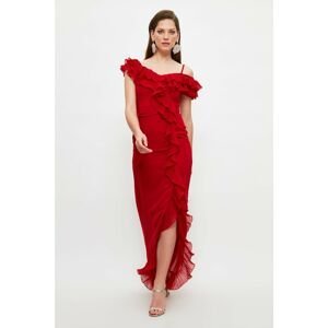 Trendyol Red Pleat Frilly Chiffon Evening Dress & Graduation Dress