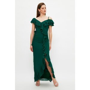 Trendyol Emerald Green Pleat Frilly Chiffon Evening Dress & Graduation Dress