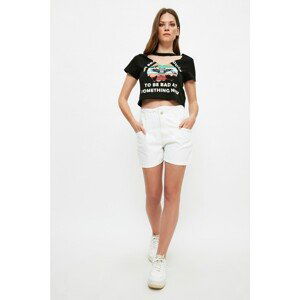 Trendyol White Waist Pleated Denim Shorts