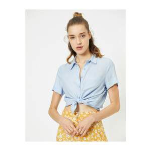Koton Women's Blue Classic Collar Short Sleeve Single Pocket Shirt