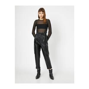 Koton Faux Leather Trousers With Gathered Waist Buckle And Belt Detailed